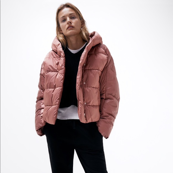 Zara Pink Faux Leather Puffer Jacket - Picture 1 of 4